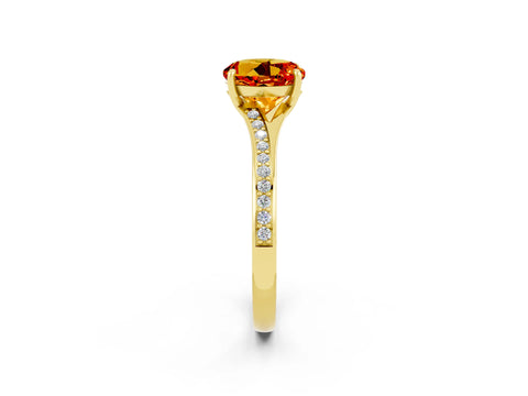 Yellow gold Round Cut Citrine Solitaire Ring with Pavé Band and Prong Setting_14