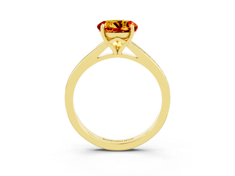 Yellow gold Round Cut Citrine Solitaire Ring with Pavé Band and Prong Setting_15