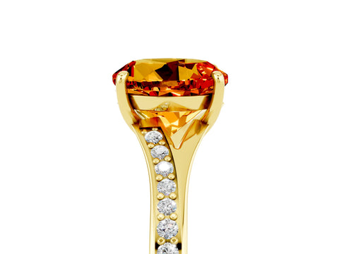 Yellow gold Round Cut Citrine Solitaire Ring with Pavé Band and Prong Setting_17