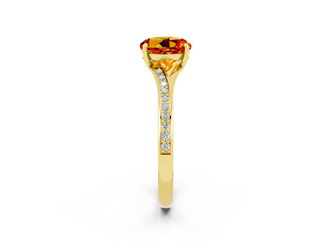 Yellow gold Round Cut Citrine Solitaire Ring with Pavé Band and Prong Setting_2