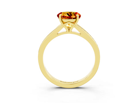 Yellow gold Round Cut Citrine Solitaire Ring with Pavé Band and Prong Setting_3