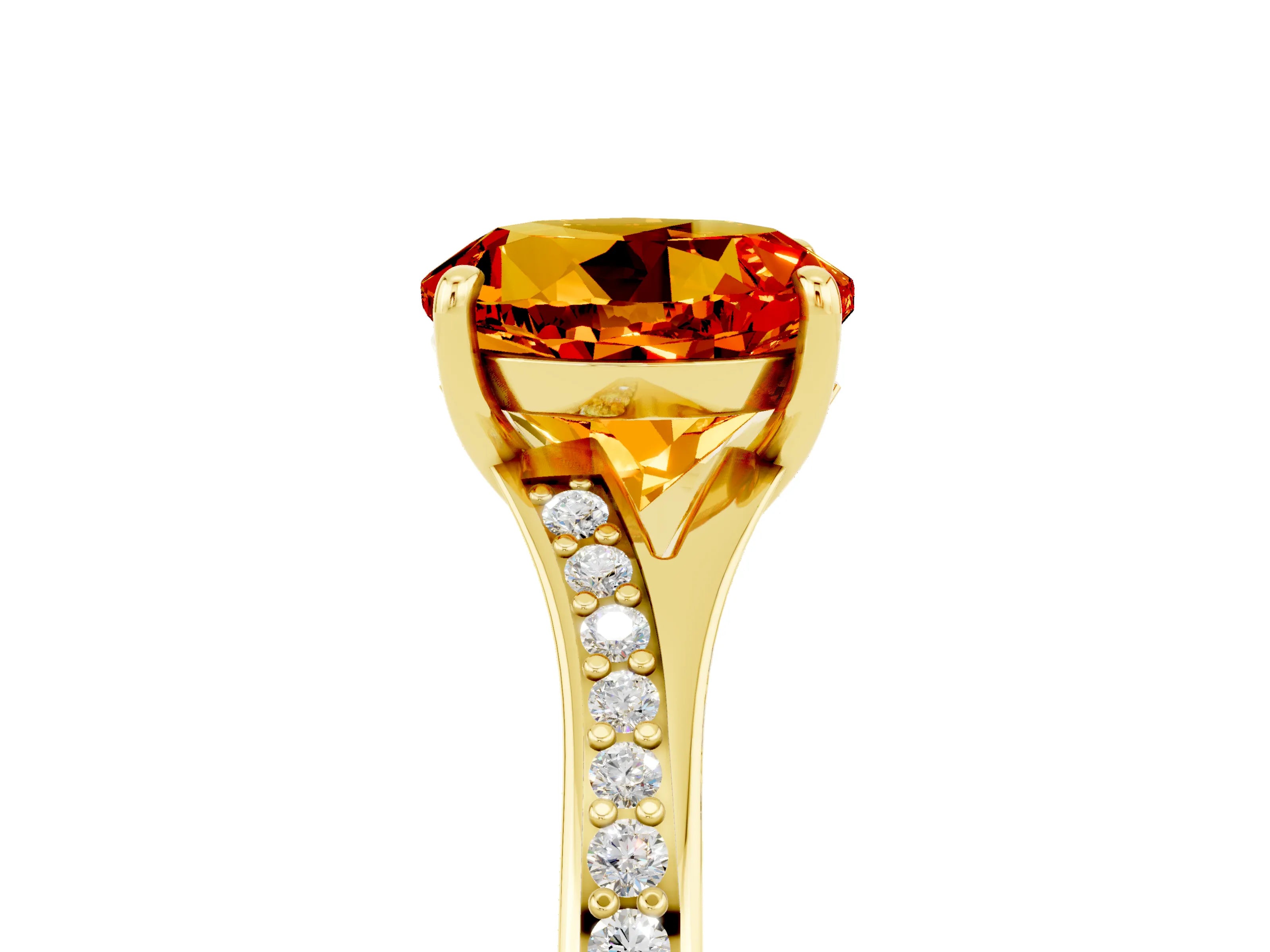 Yellow gold Round Cut Citrine Solitaire Ring with Pavé Band and Prong Setting_5