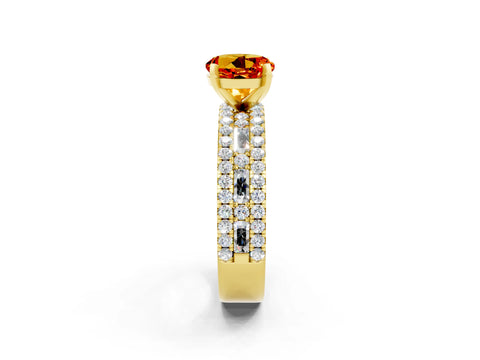 Yellow gold Round Cut Citrine Solitaire Ring with Pavé and Channel Set Band_2