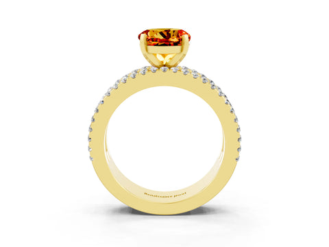 Yellow gold Round Cut Citrine Solitaire Ring with Pavé and Channel Set Band_3