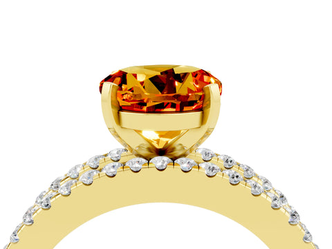Yellow gold Round Cut Citrine Solitaire Ring with Pavé and Channel Set Band_4