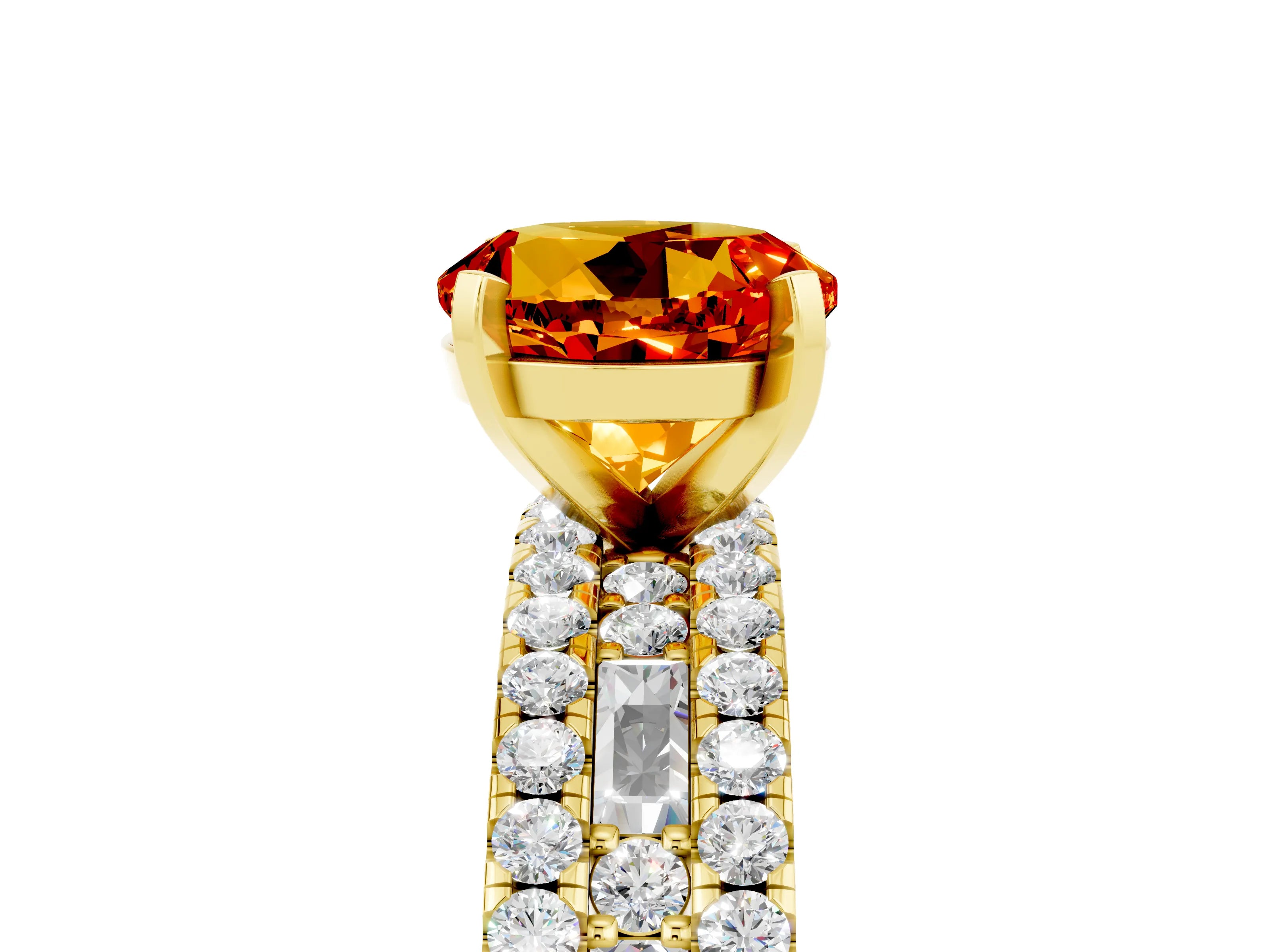 Yellow gold Round Cut Citrine Solitaire Ring with Pavé and Channel Set Band_5