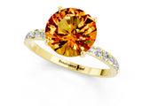 Yellow gold Round Cut Citrine Solitaire Ring with Pave Band and Four Prong Setting_25