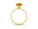 Yellow gold Round Cut Citrine Solitaire Ring with Pave Band and Four Prong Setting_27