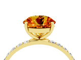 Yellow gold Round Cut Citrine Solitaire Ring with Pave Band and Four Prong Setting_28