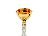 Yellow gold Round Cut Citrine Solitaire Ring with Pave Band and Four Prong Setting_29