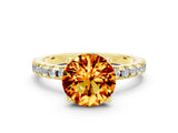 Yellow gold Round Cut Citrine Solitaire Ring with Round  Pavé Band and Four-Prong Setting_36