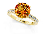 Yellow gold Round Cut Citrine Solitaire Ring with Round  Pavé Band and Four-Prong Setting_37