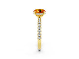 Yellow gold Round Cut Citrine Solitaire Ring with Round  Pavé Band and Four-Prong Setting_38
