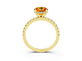 Yellow gold Round Cut Citrine Solitaire Ring with Round  Pavé Band and Four-Prong Setting_39