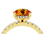 Yellow gold Round Cut Citrine Solitaire Ring with Round  Pavé Band and Four-Prong Setting_40