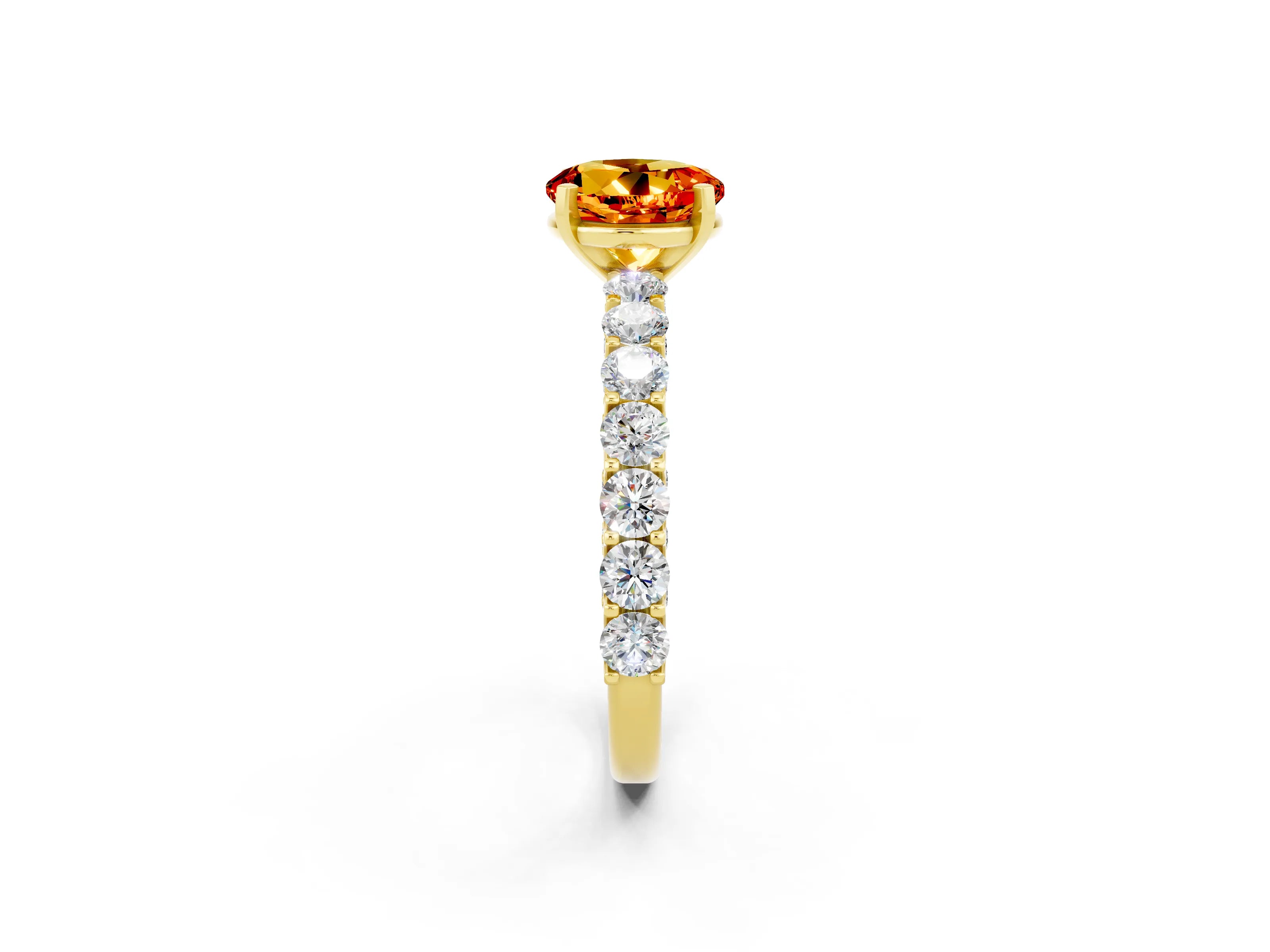 Yellow gold Round Cut Citrine Solitaire Ring with Shared Prong Pavé Band and Four-Prong Setting_2