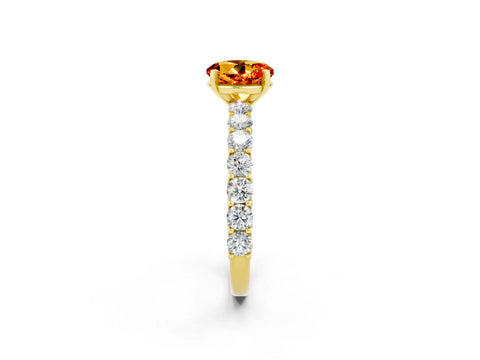 Yellow gold Round Cut Citrine Solitaire Ring with Shared Prong Pavé Band and Four-Prong Setting_2