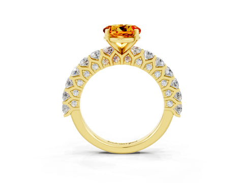 Yellow gold Round Cut Citrine Solitaire Ring with Shared Prong Pavé Band and Four-Prong Setting_3