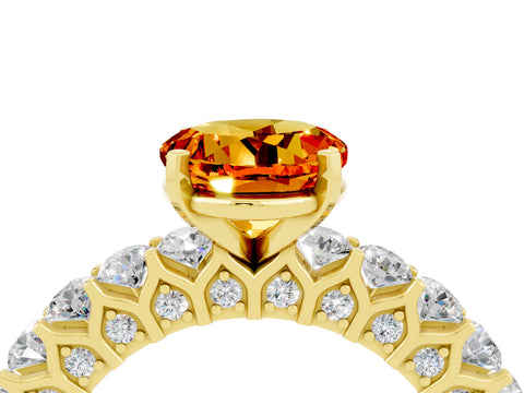 Yellow gold Round Cut Citrine Solitaire Ring with Shared Prong Pavé Band and Four-Prong Setting_4