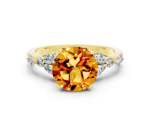 Yellow gold Round Cut Citrine Solitaire Ring with Side Stones and Four-Prong Setting_12