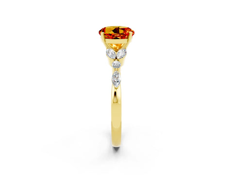 Yellow gold Round Cut Citrine Solitaire Ring with Side Stones and Four-Prong Setting_14