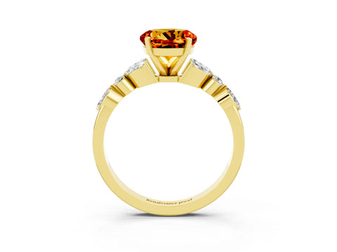 Yellow gold Round Cut Citrine Solitaire Ring with Side Stones and Four-Prong Setting_15