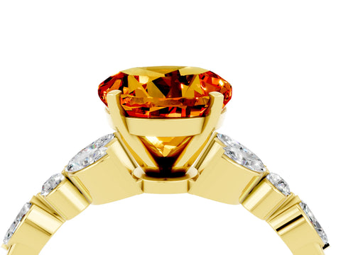 Yellow gold Round Cut Citrine Solitaire Ring with Side Stones and Four-Prong Setting_16
