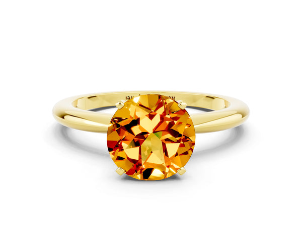 Yellow gold Round Cut Citrine Solitaire Ring with Six-Prong Setting and Classic Band