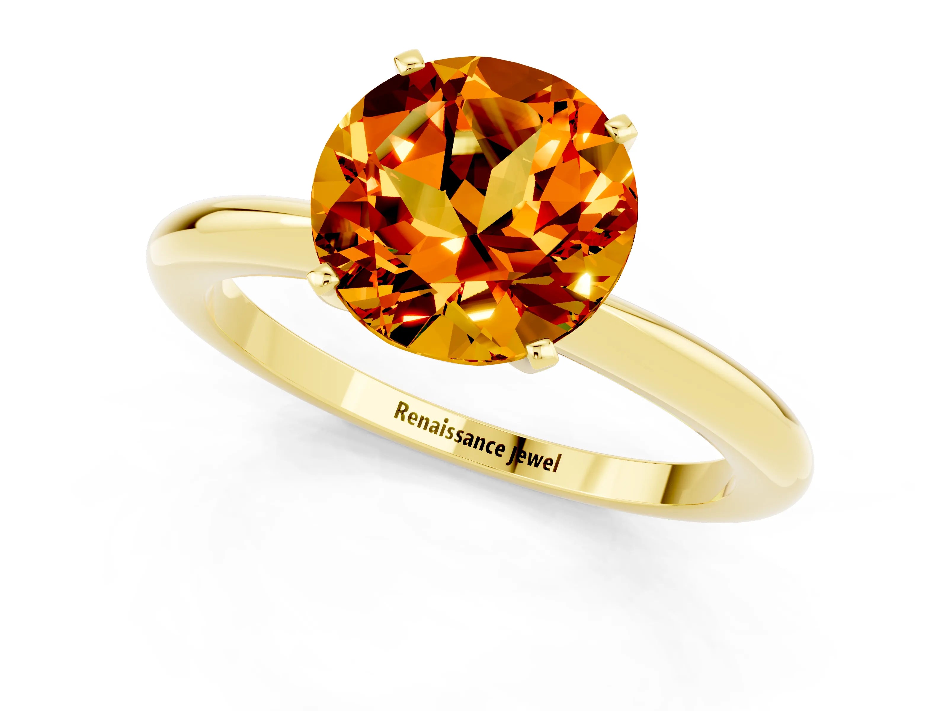 Yellow gold Round Cut Citrine Solitaire Ring with Six-Prong Setting and Classic Band_1