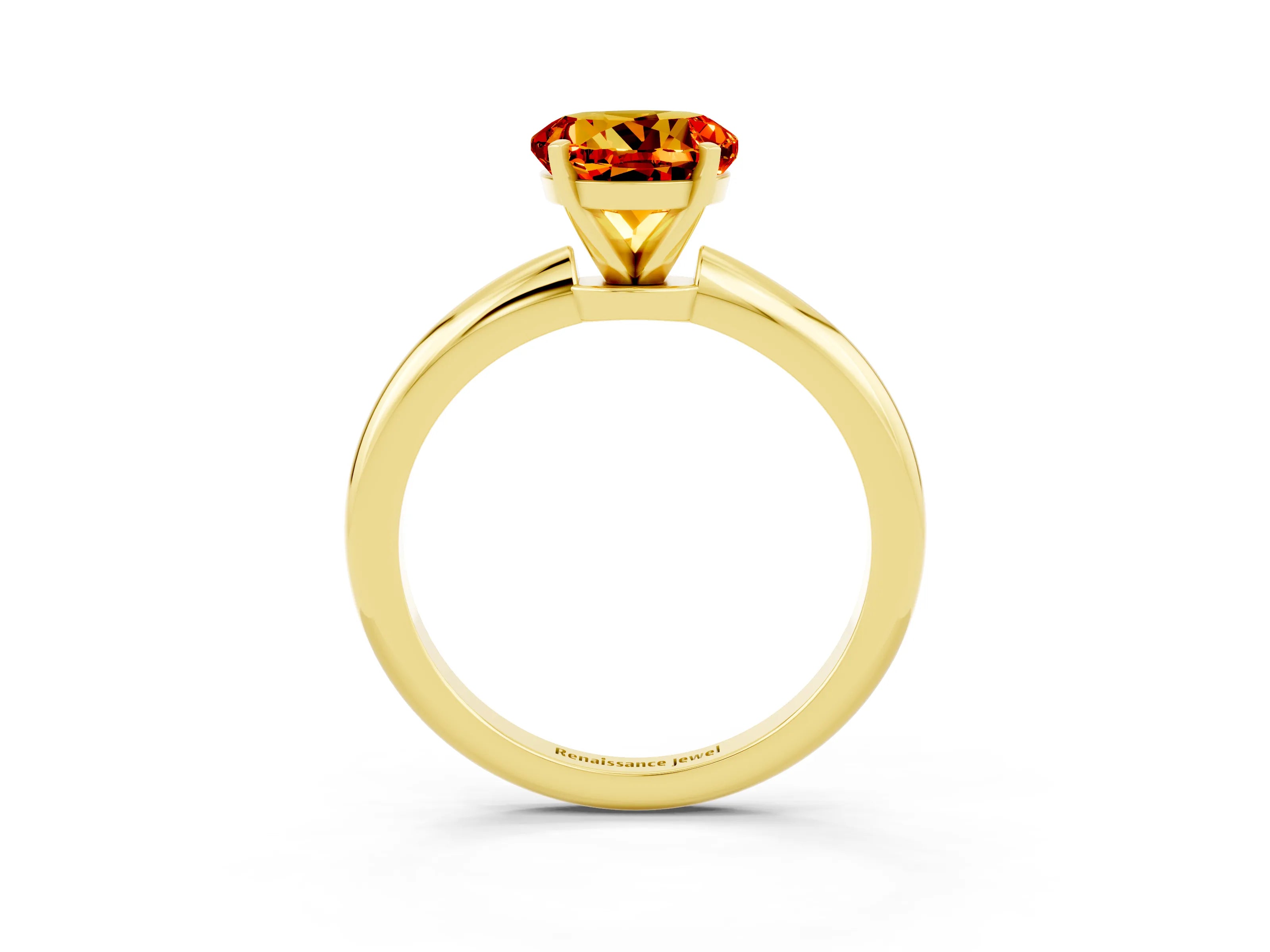 Yellow gold Round Cut Citrine Solitaire Ring with Six-Prong Setting and Classic Band_3