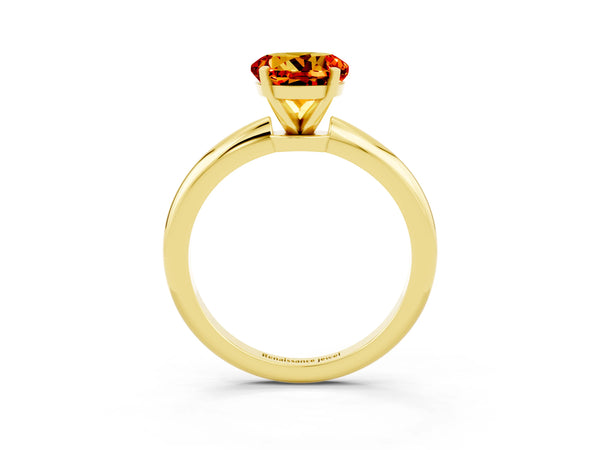 Yellow gold Round Cut Citrine Solitaire Ring with Six-Prong Setting and Classic Band