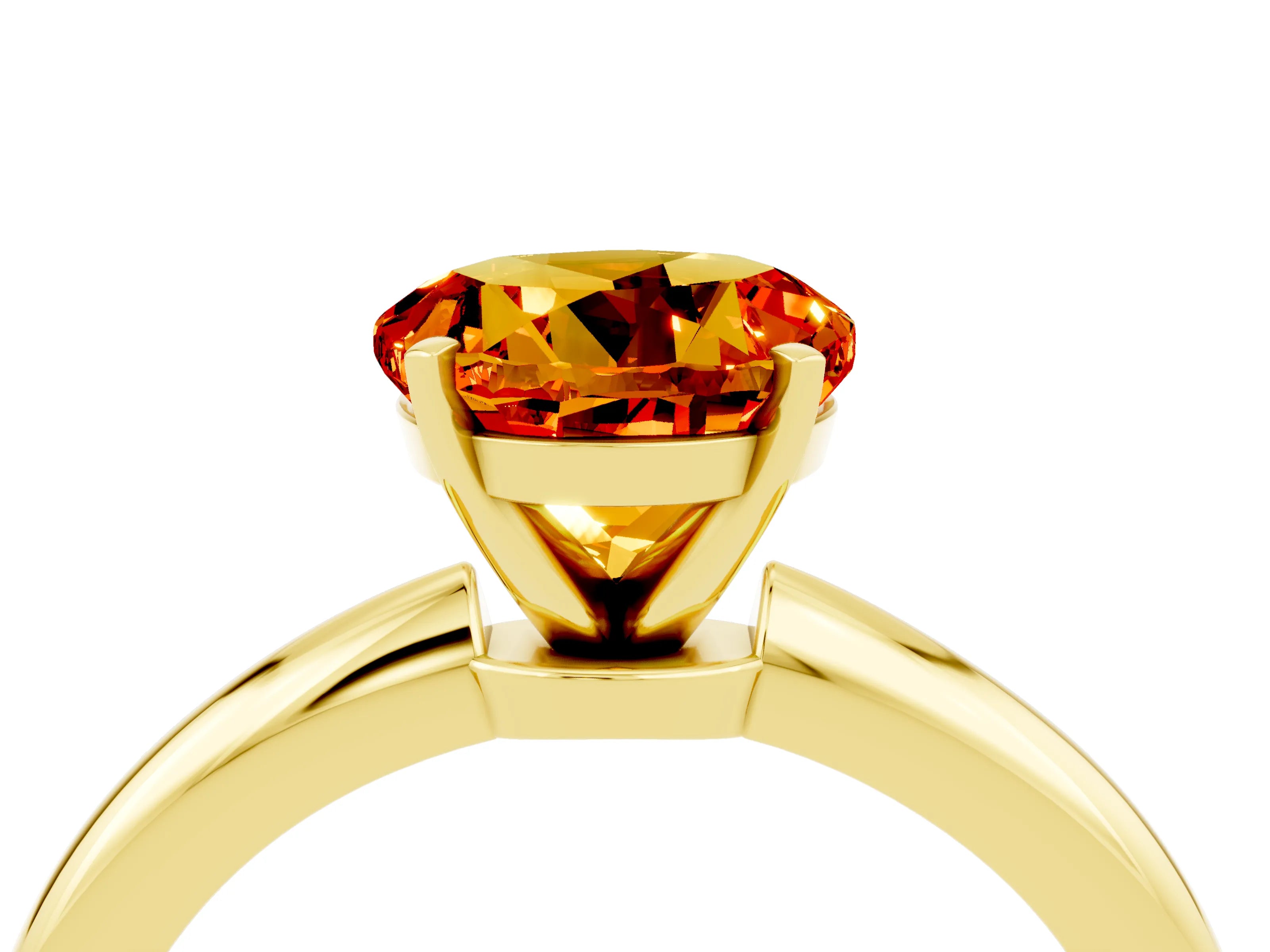Yellow gold Round Cut Citrine Solitaire Ring with Six-Prong Setting and Classic Band_4