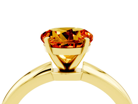 Yellow gold Round Cut Citrine Solitaire Ring with Six-Prong Setting and Classic Band_4