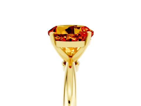 Yellow gold Round Cut Citrine Solitaire Ring with Six-Prong Setting and Classic Band_5