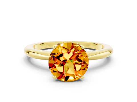 Yellow gold Round Cut Citrine Solitaire Ring with Six-Prong Setting and Classic Band