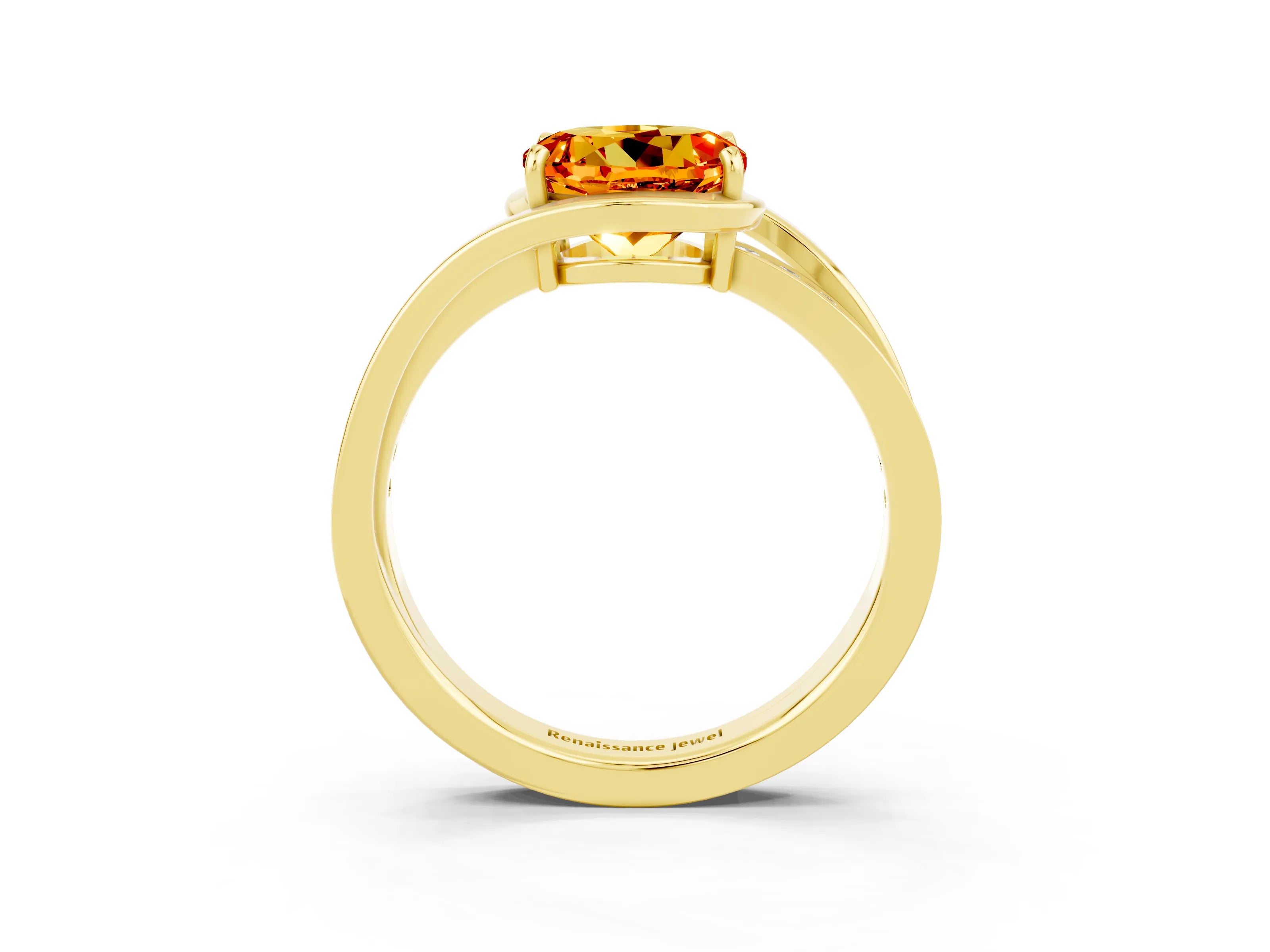 Yellow gold Round Cut Citrine Solitaire Ring with Split Shank and Prong Setting_3