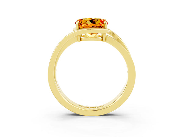 Yellow gold Round Cut Citrine Solitaire Ring with Split Shank and Prong Setting