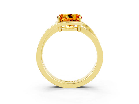 Yellow gold Round Cut Citrine Solitaire Ring with Split Shank and Prong Setting_3