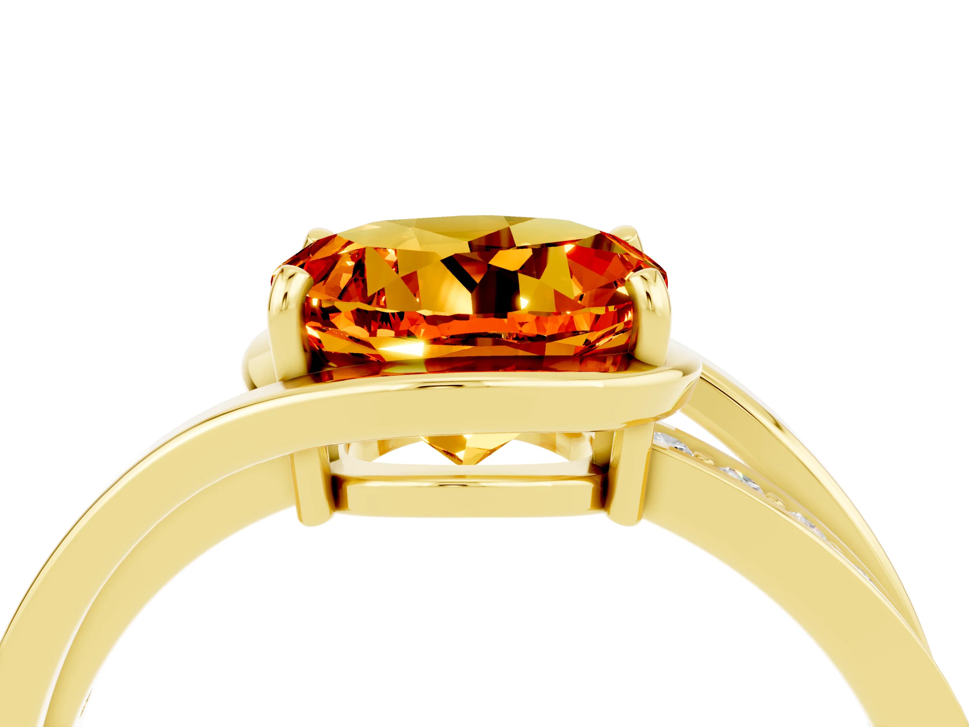 Yellow gold Round Cut Citrine Solitaire Ring with Split Shank and Prong Setting_4