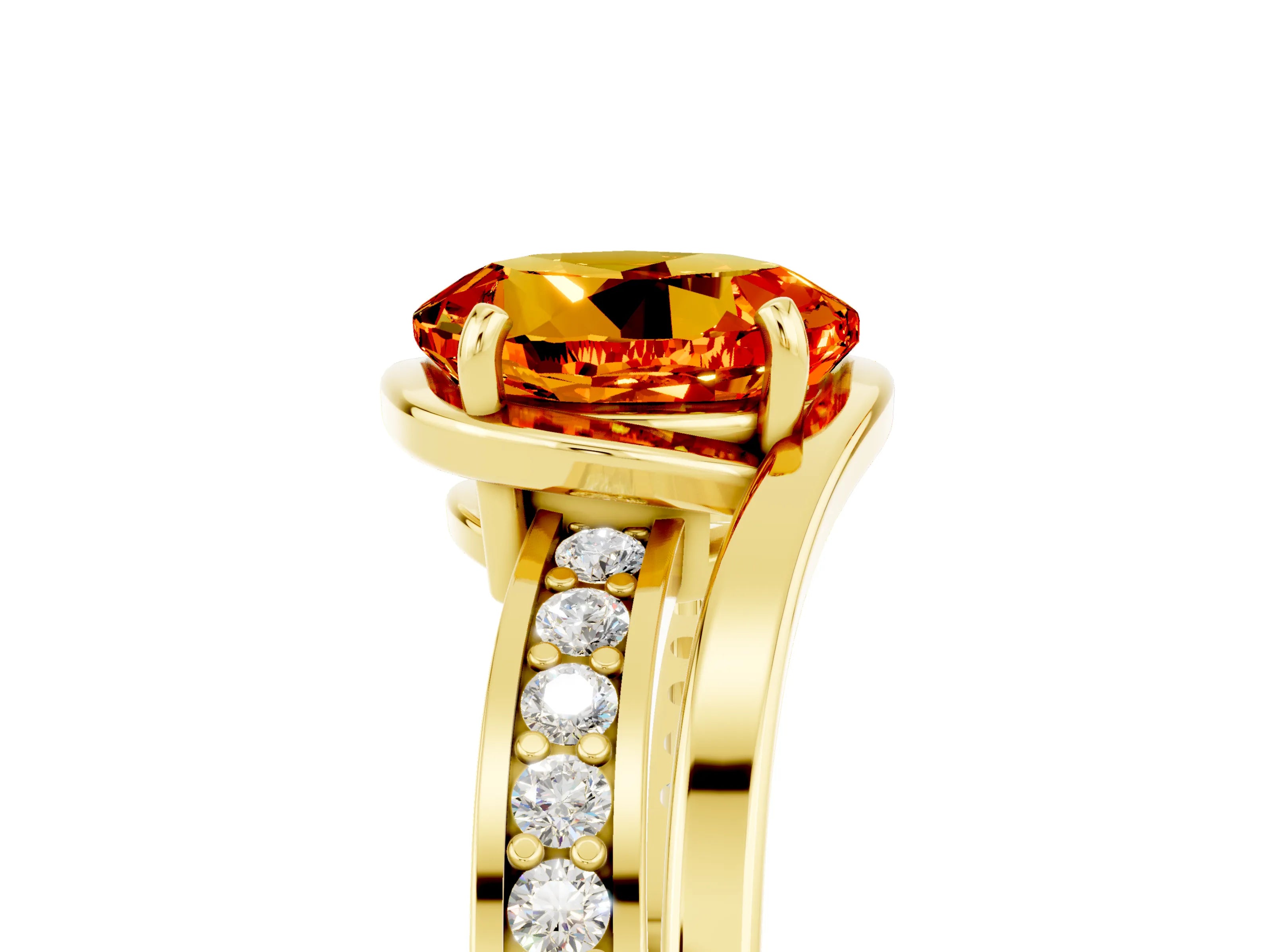 Yellow gold Round Cut Citrine Solitaire Ring with Split Shank and Prong Setting_5