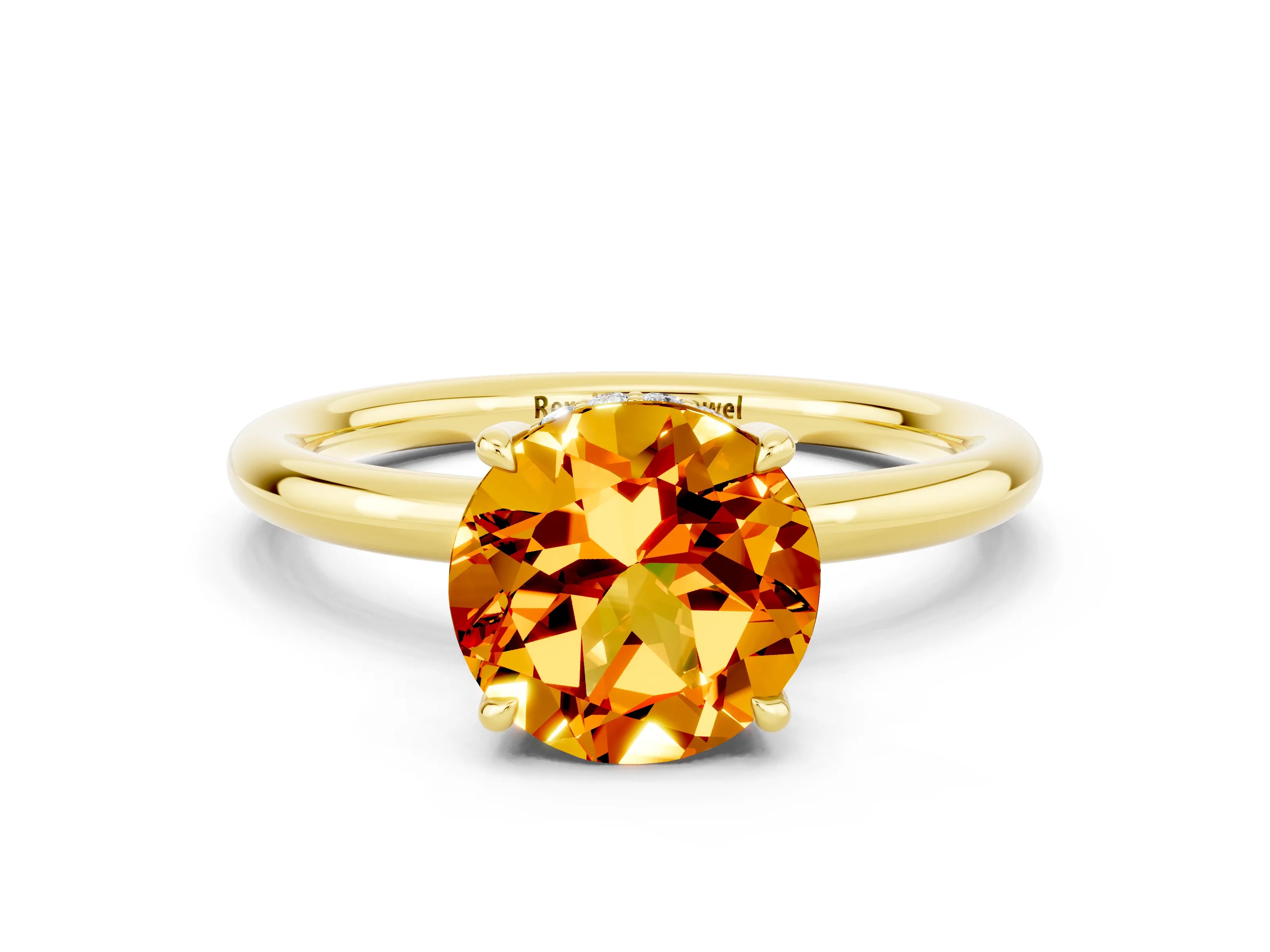 Yellow gold Round Cut Citrine Solitaire Ring with Thin Band and Four-Prong Setting_12