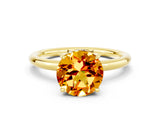 Yellow gold Round Cut Citrine Solitaire Ring with Thin Band and Four-Prong Setting_12