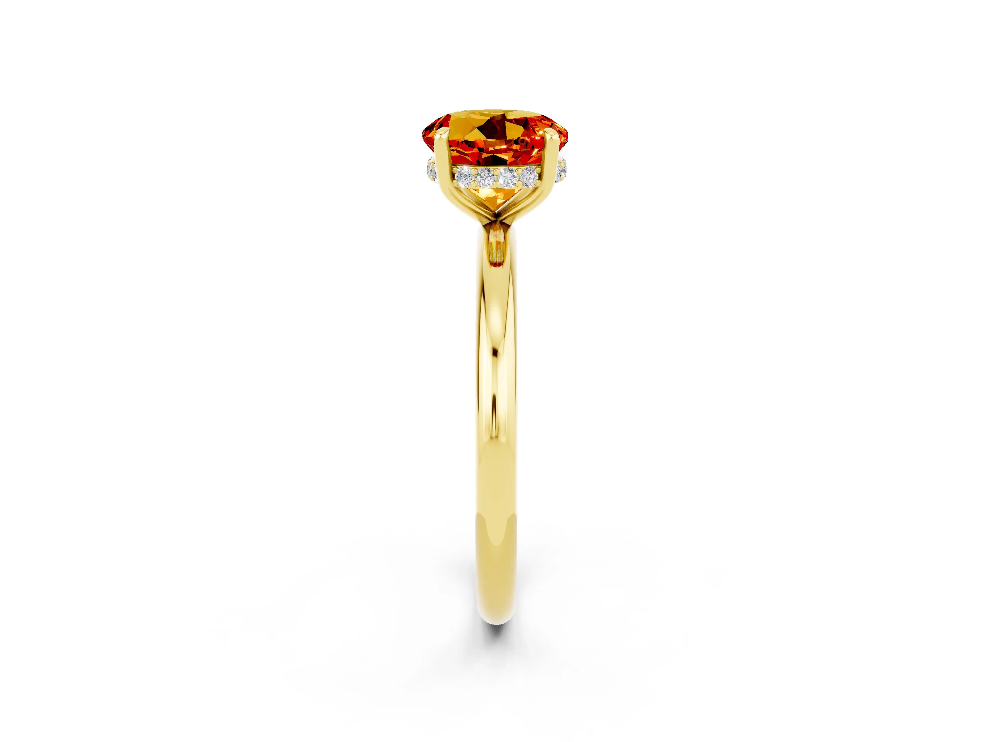 Yellow gold Round Cut Citrine Solitaire Ring with Thin Band and Four-Prong Setting_14