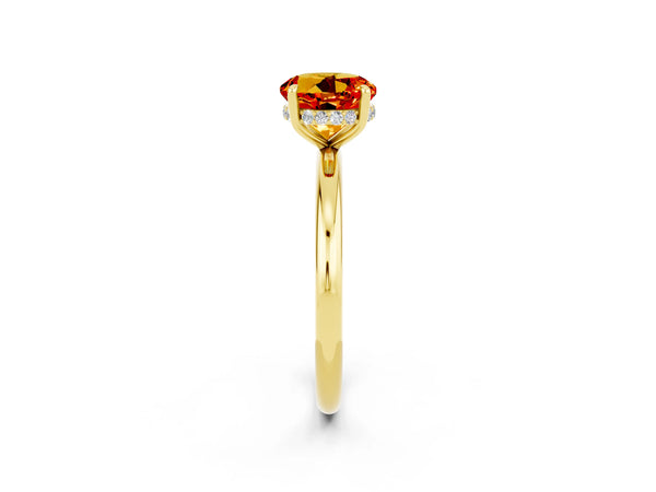Yellow gold Round Cut Citrine Solitaire Ring with Thin Band and Four-Prong Setting