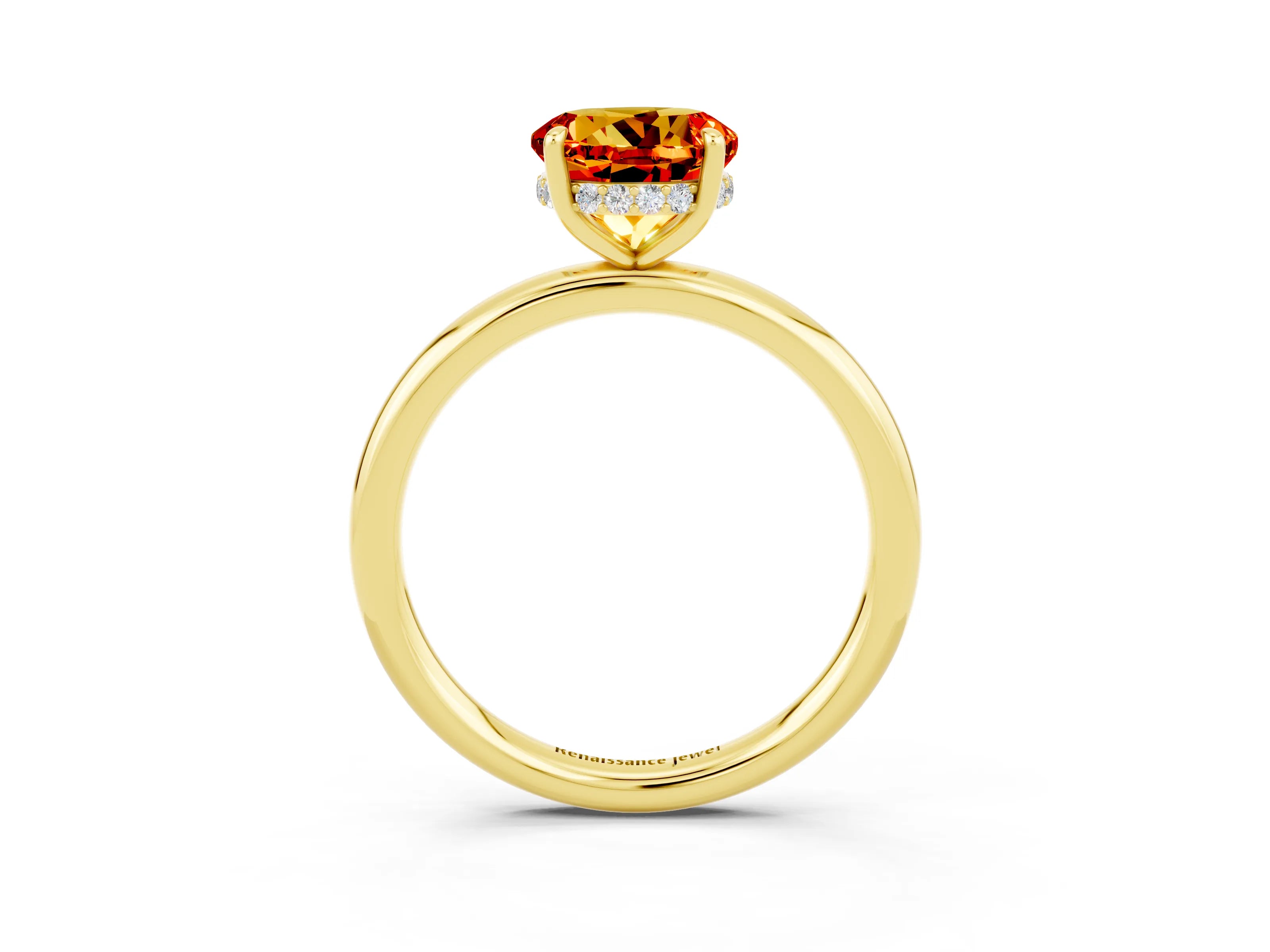 Yellow gold Round Cut Citrine Solitaire Ring with Thin Band and Four-Prong Setting_15
