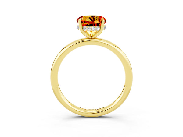 Yellow gold Round Cut Citrine Solitaire Ring with Thin Band and Four-Prong Setting