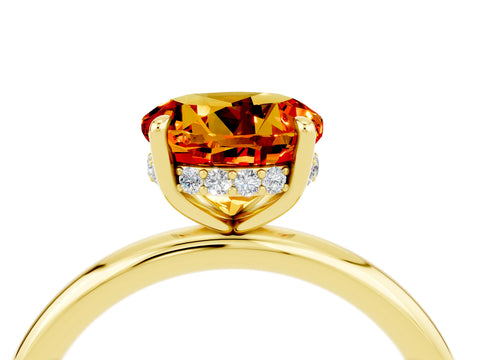 Yellow gold Round Cut Citrine Solitaire Ring with Thin Band and Four-Prong Setting_16