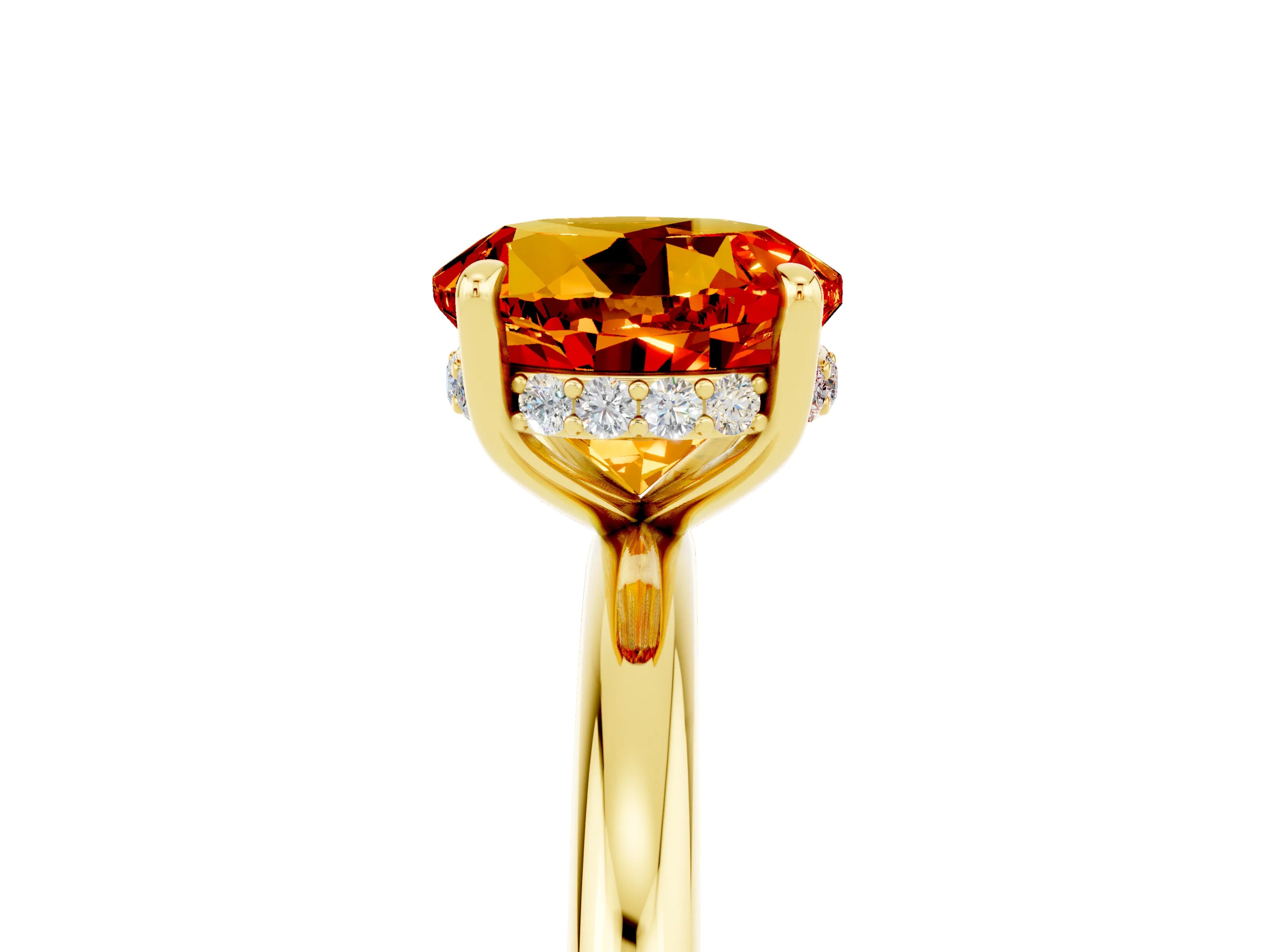 Yellow gold Round Cut Citrine Solitaire Ring with Thin Band and Four-Prong Setting_17