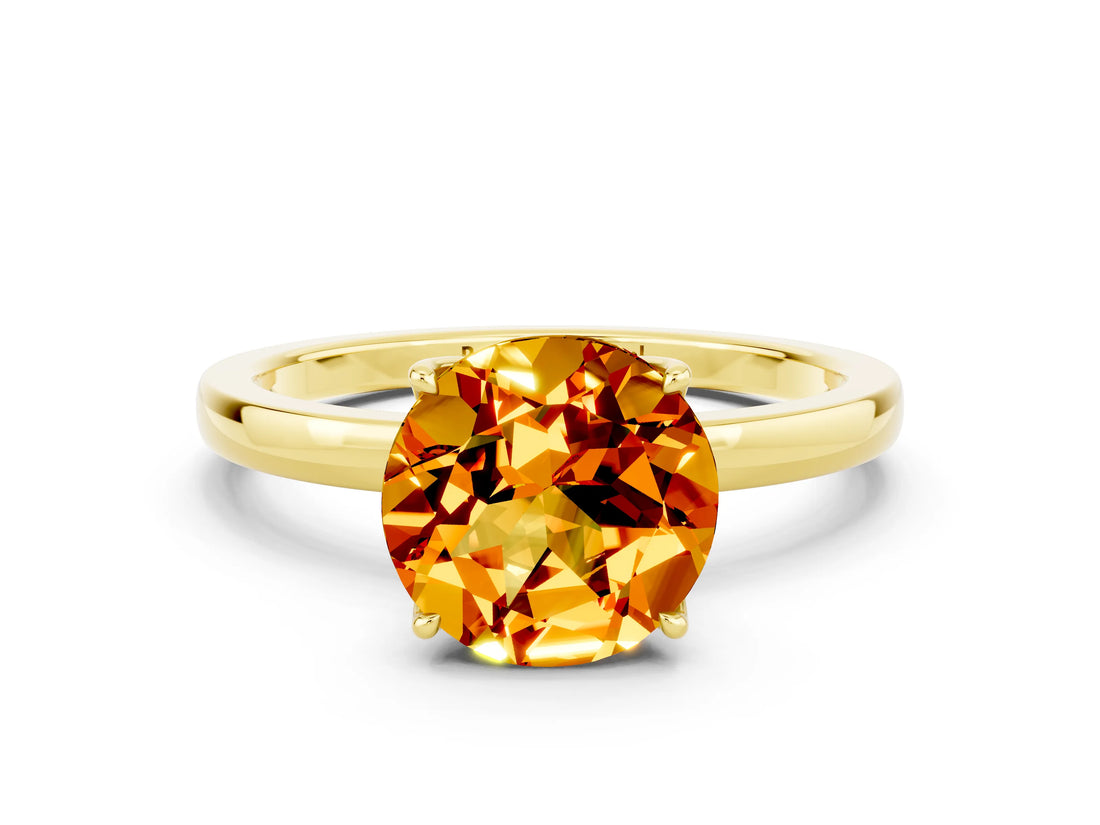Yellow gold Round Cut Citrine Solitaire Ring with Thin Band and Prong Setting_12