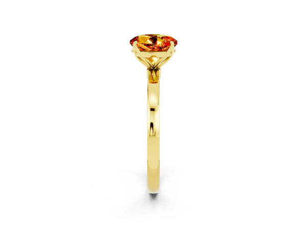 Yellow gold Round Cut Citrine Solitaire Ring with Thin Band and Prong Setting